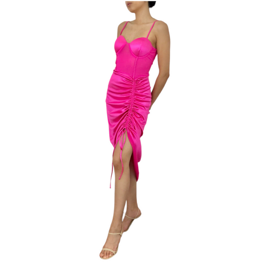 VESTIDO MIDI CORSET TIRANTES ROSA SATIN