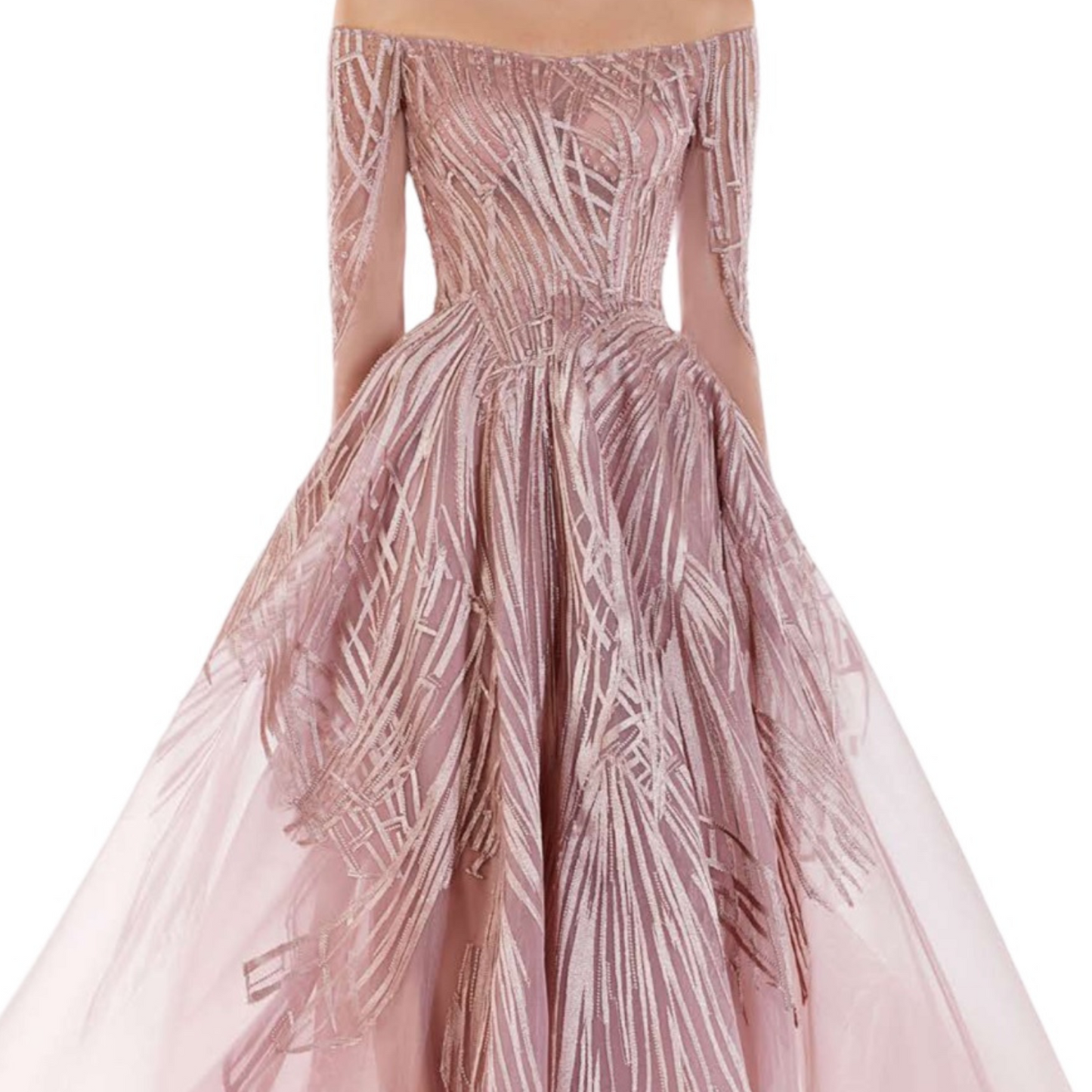 Vestido largo bordado rosa palo.