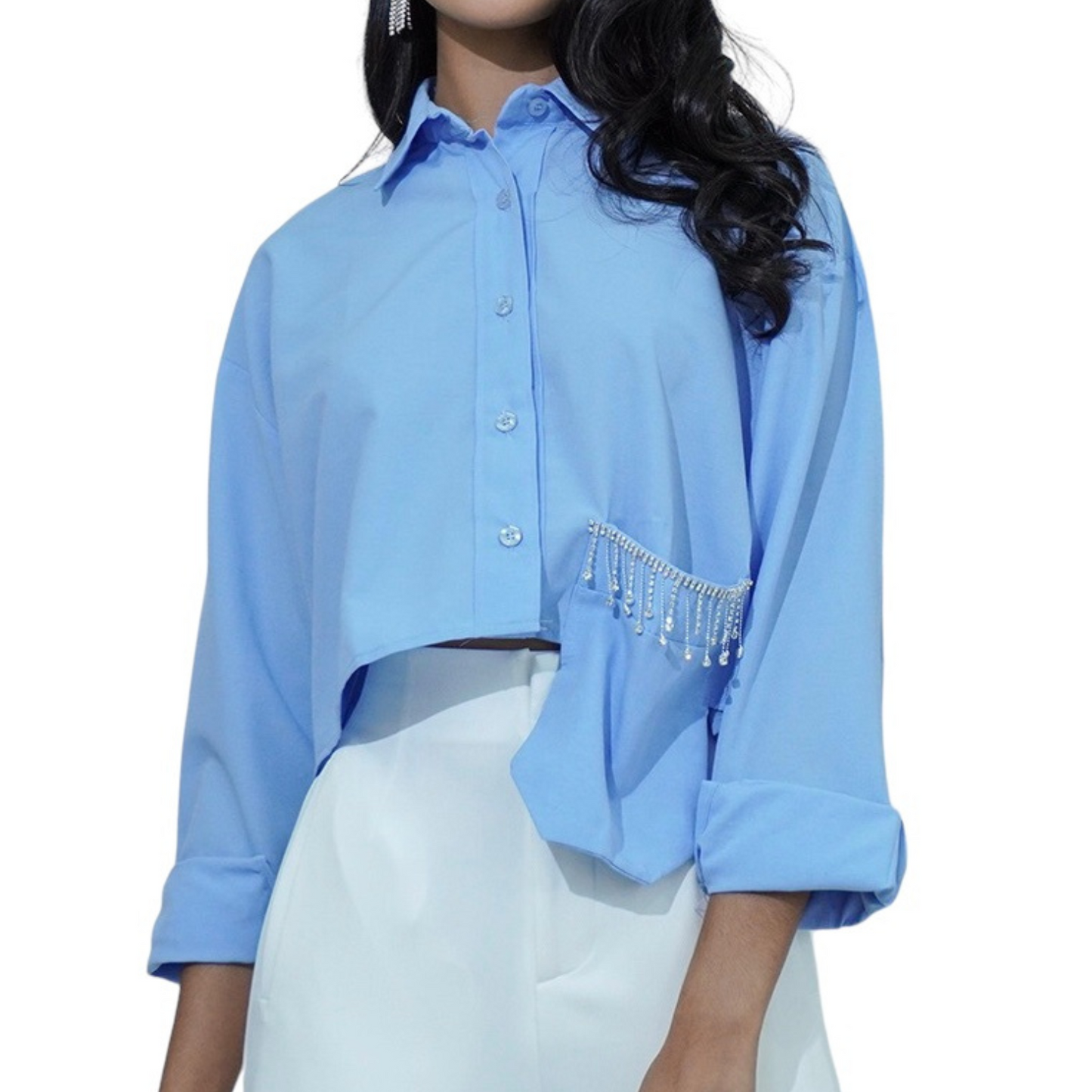 CAMISA AZUL CRISTALES