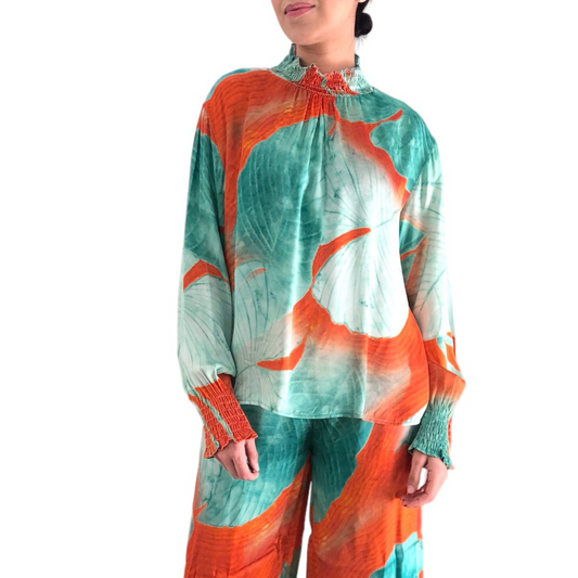 BLUSA SATIN VERDE/NARANJA