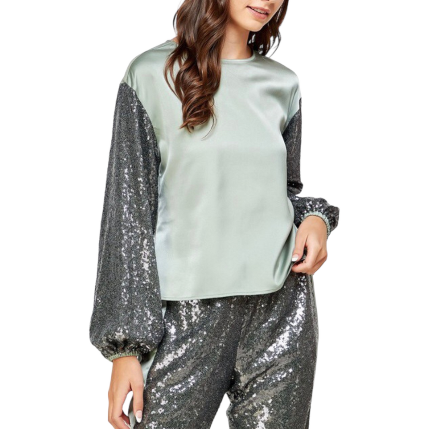 BLUSA LENTEJUELA Y SATIN