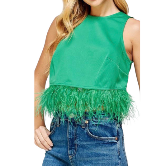 BLUSA APLICACION PLUMAS VERDE