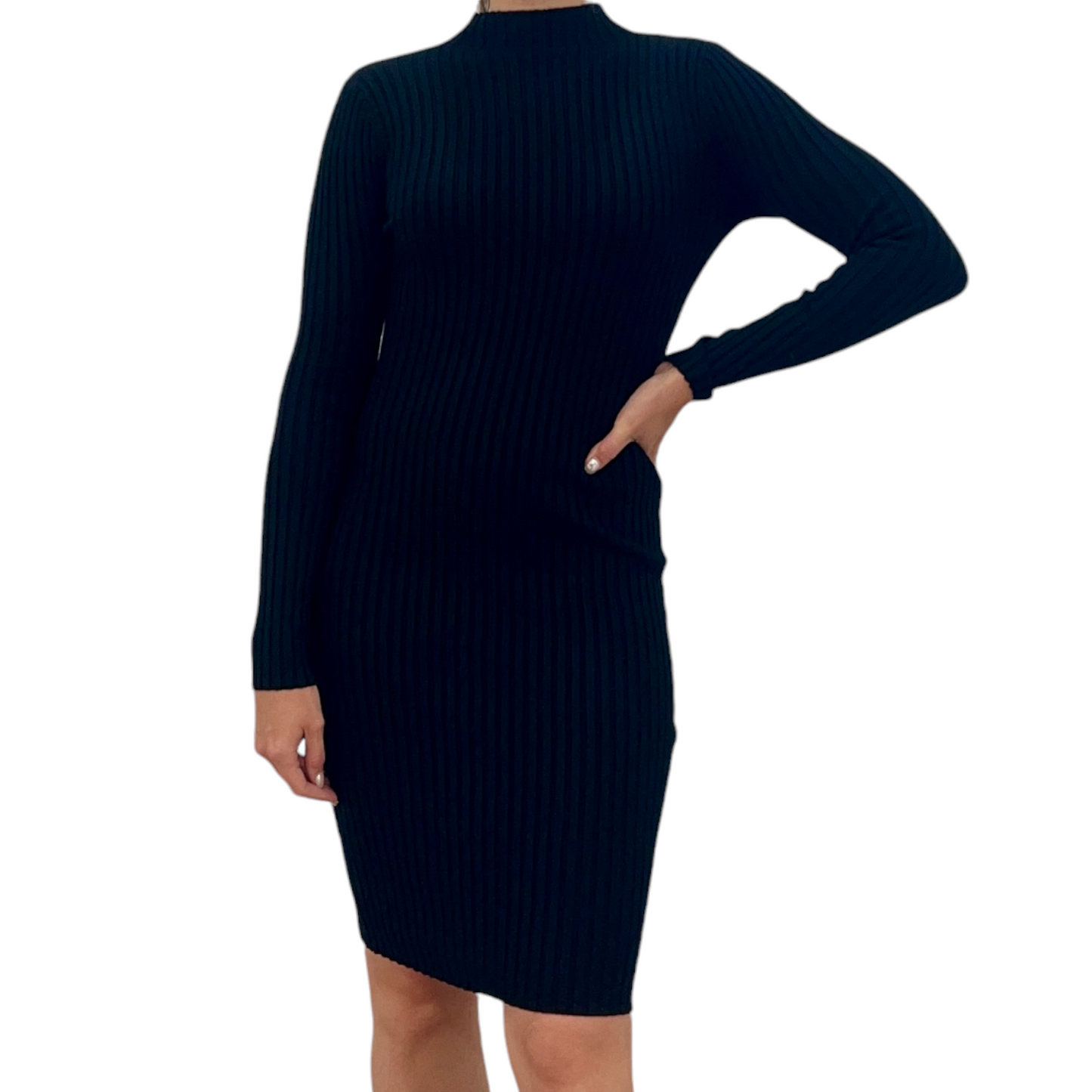 VESTIDO MANGA LARGA TEJIDO NEGRO
