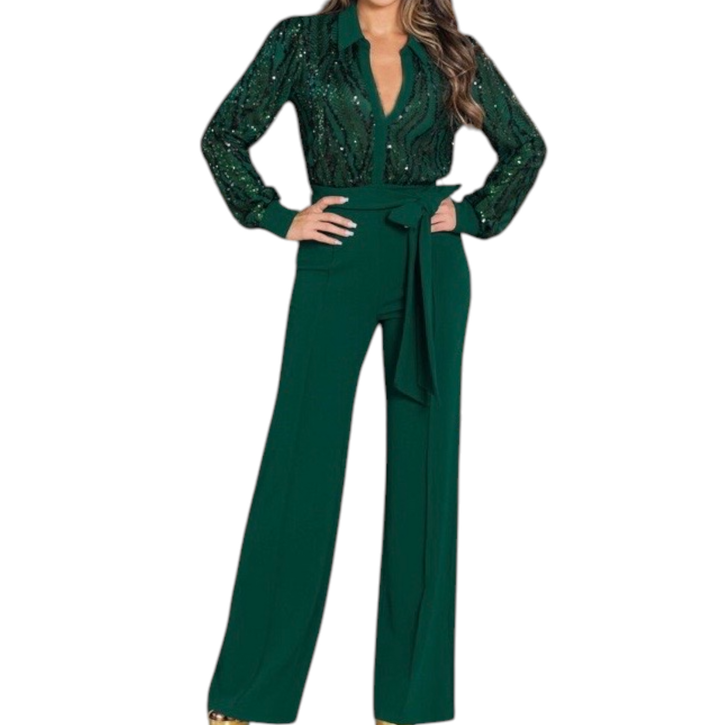Jumpsuit verde esmeralda con lentejuela