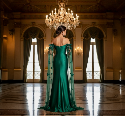 vestido largo esmeralda satinado