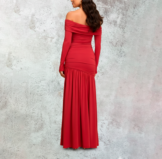 Vestido largo off shoulder rojo