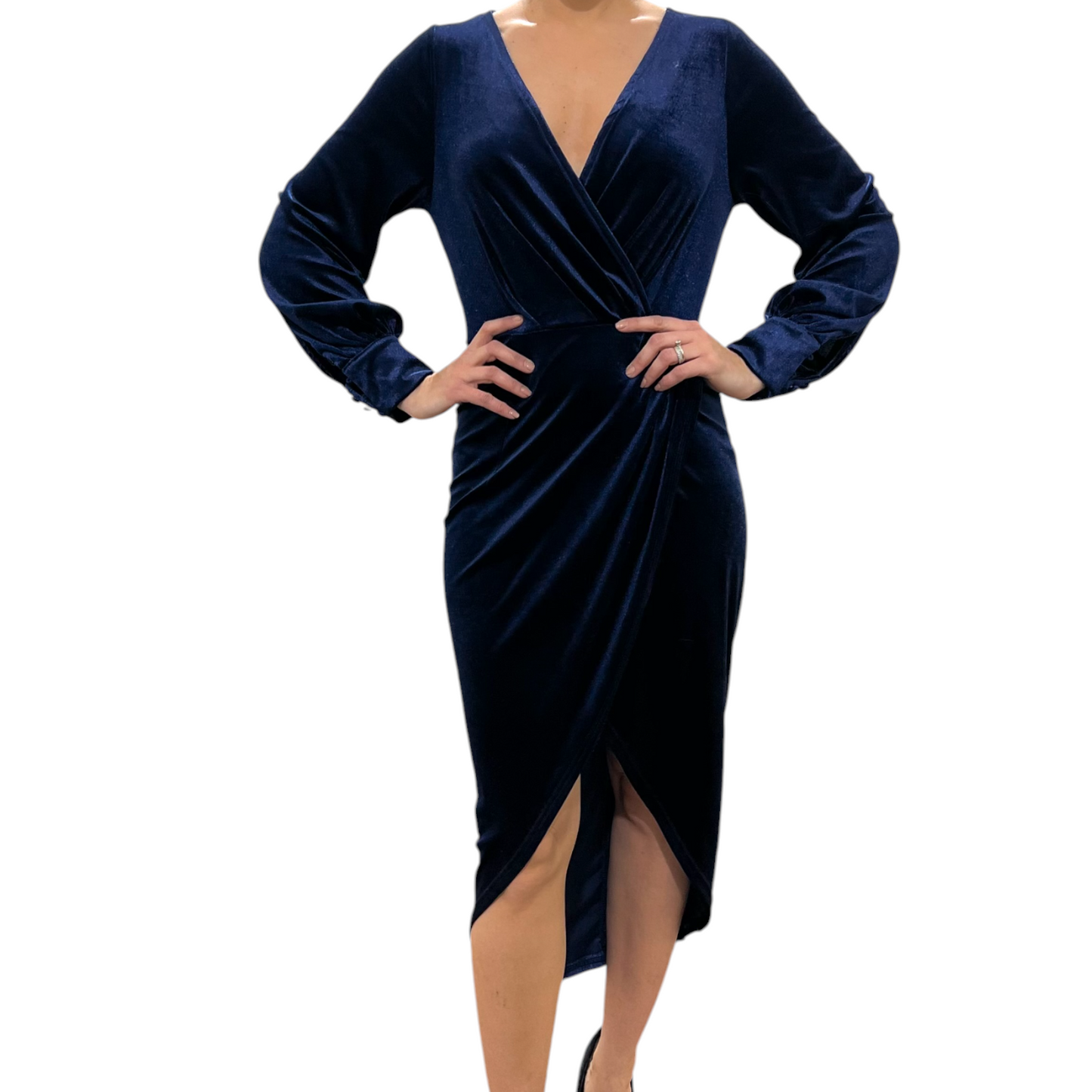 Vestido azul marino manga larga terciopelo