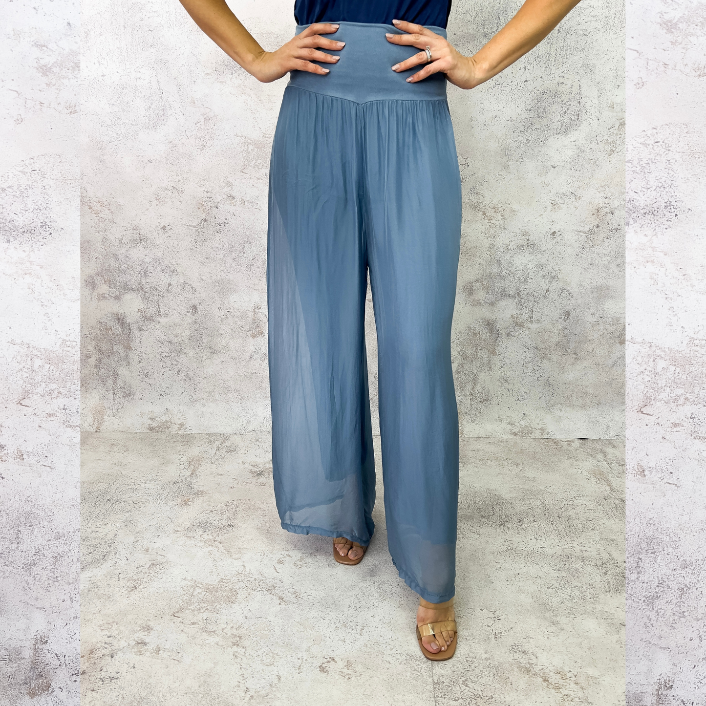 Pantalón seda Azul Plomo.