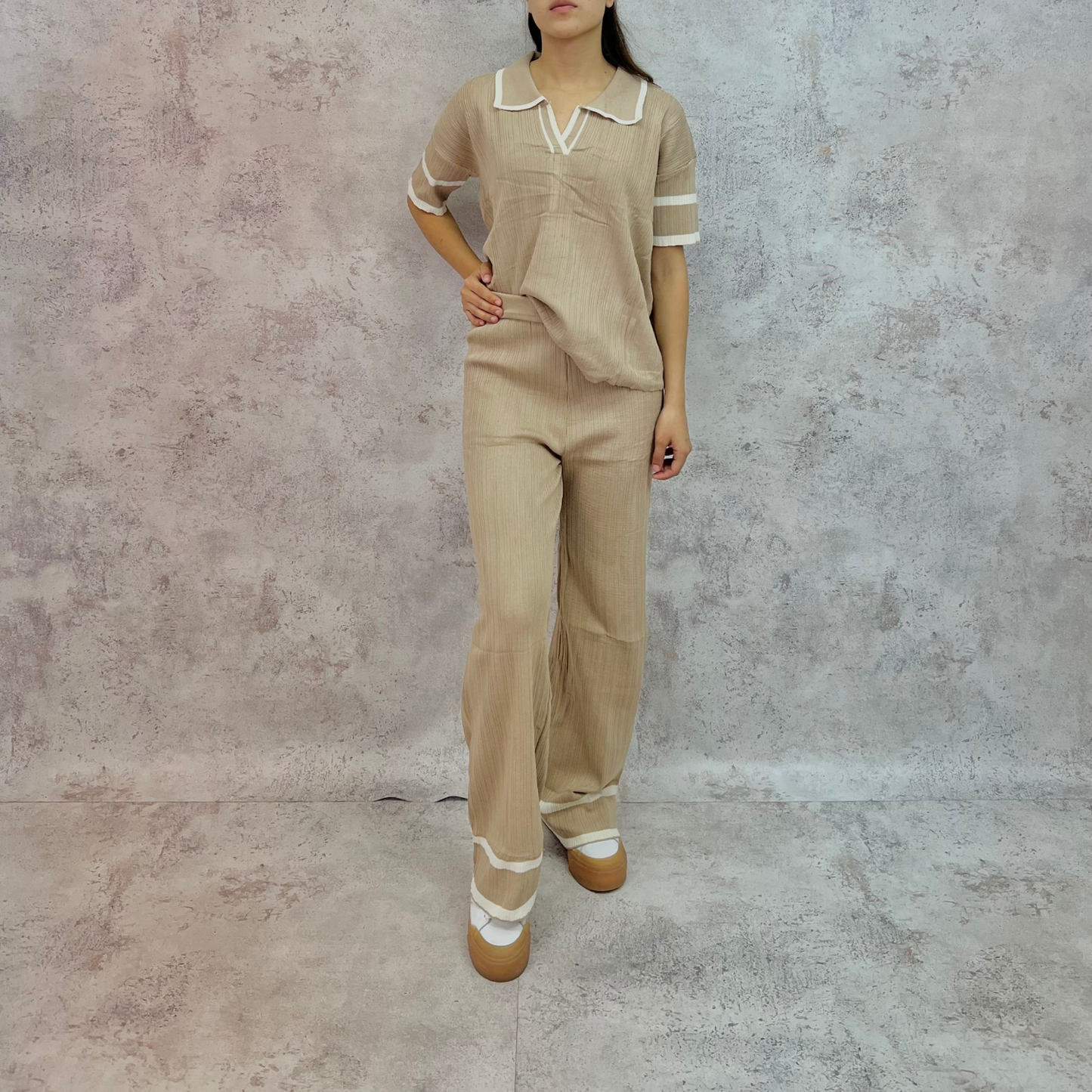 Set de punto blusa manga corta moka