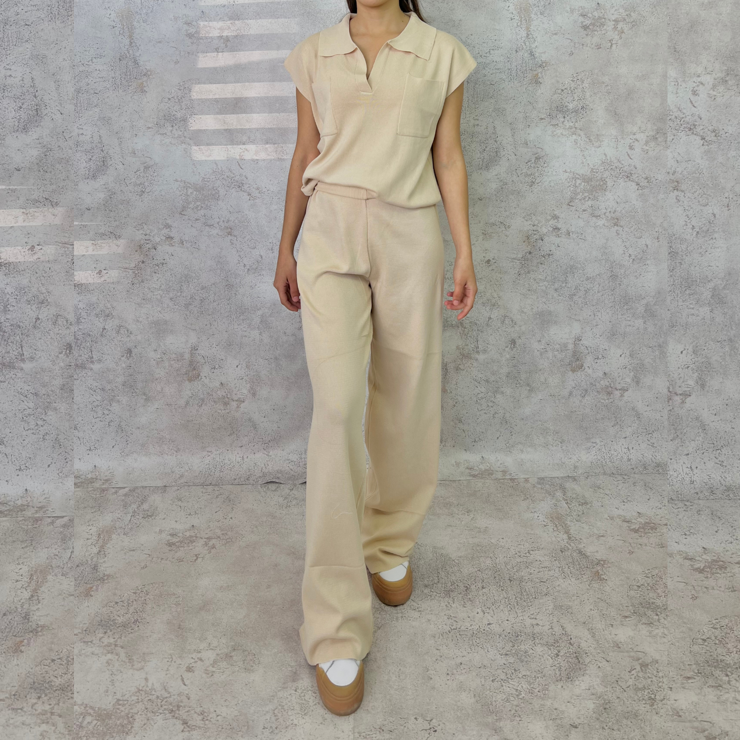 Set tejido de chaleco beige liso