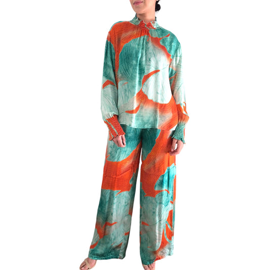 BLUSA SATIN VERDE/NARANJA