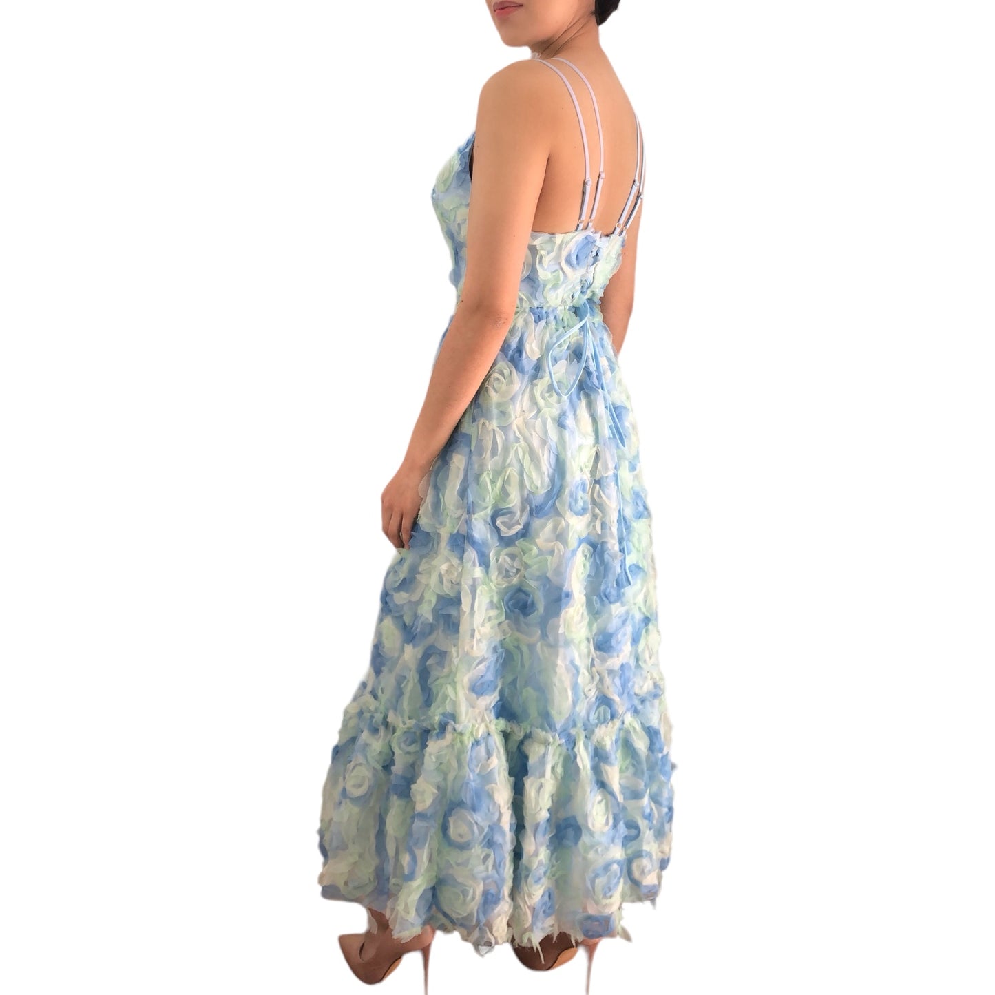 VESTIDO TUL FLORES AZUL/VERDE