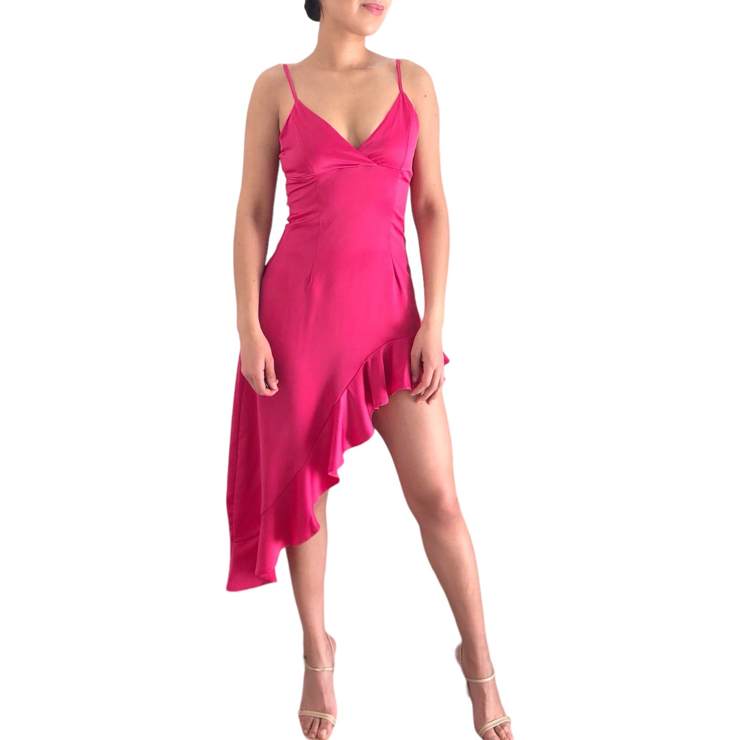 VESTIDO ASIMETRICO ROSA FUSCHIA
