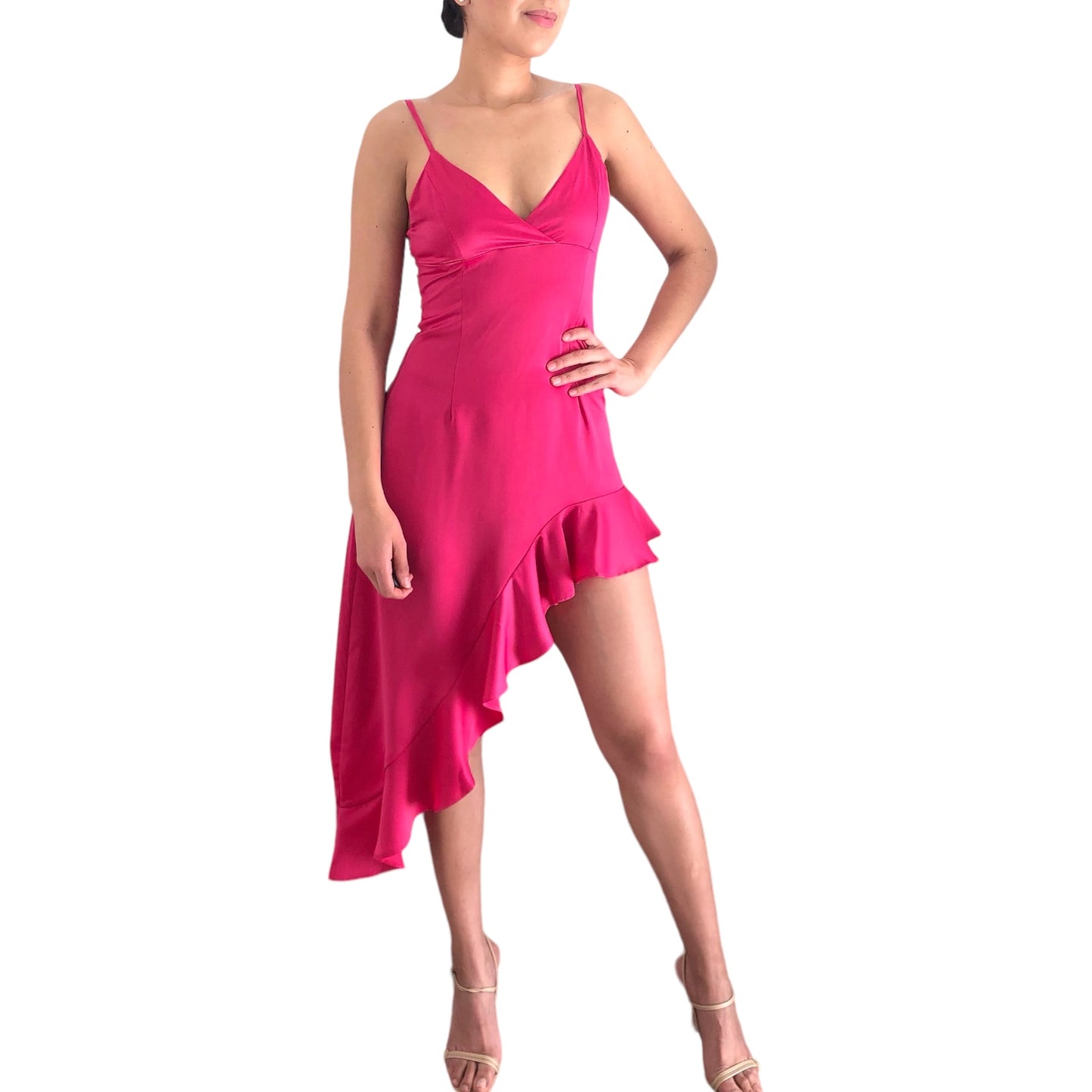 VESTIDO ASIMETRICO ROSA FUSCHIA