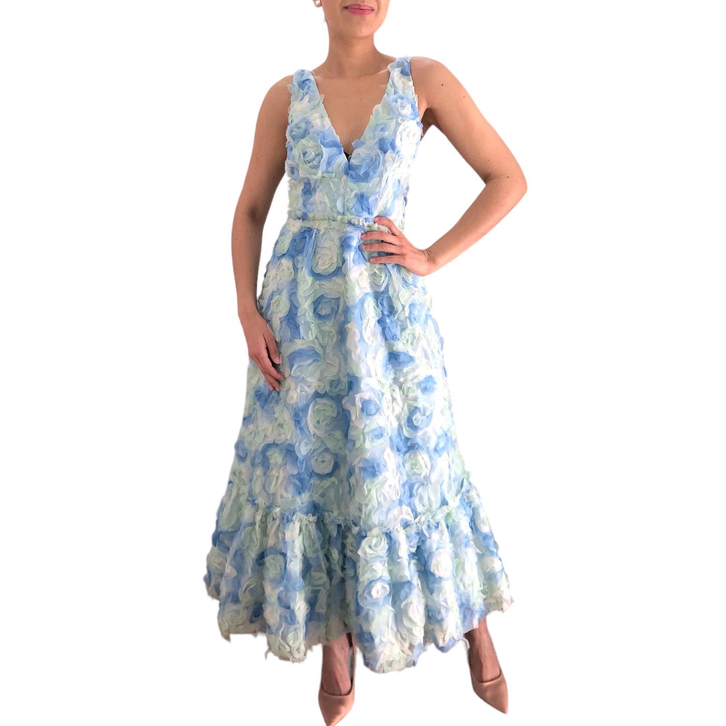VESTIDO TUL FLORES AZUL/VERDE