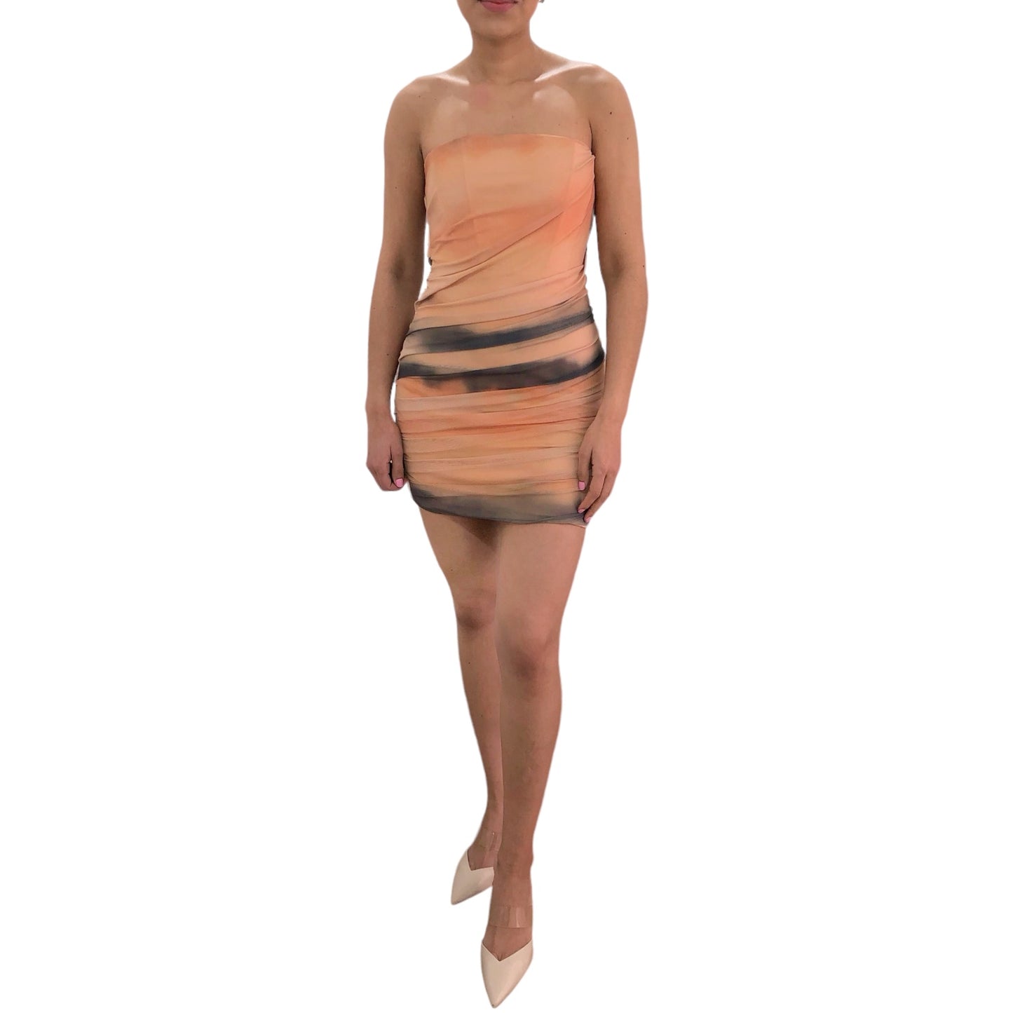VESTIDO CORTO NUDE MESH