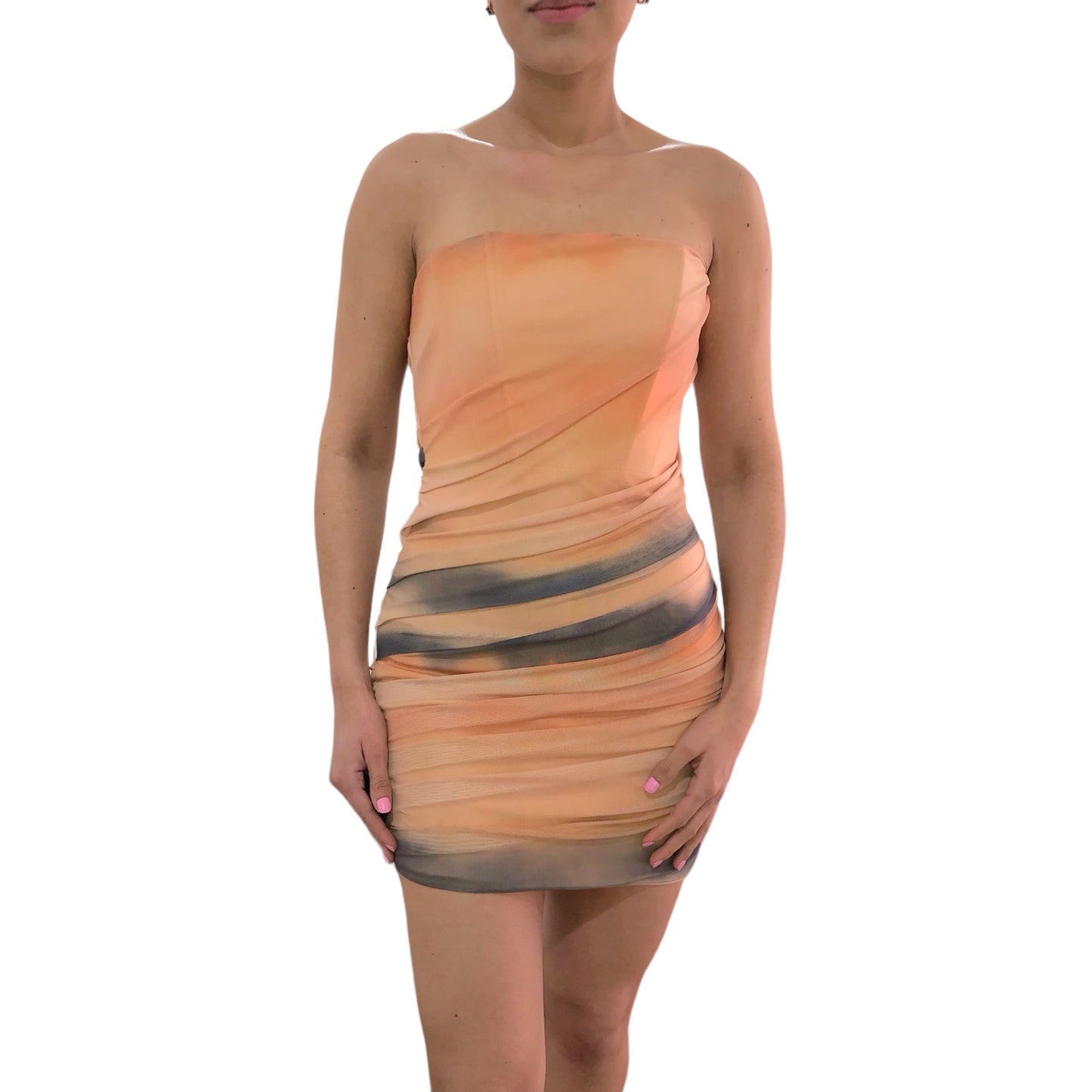 VESTIDO CORTO NUDE MESH
