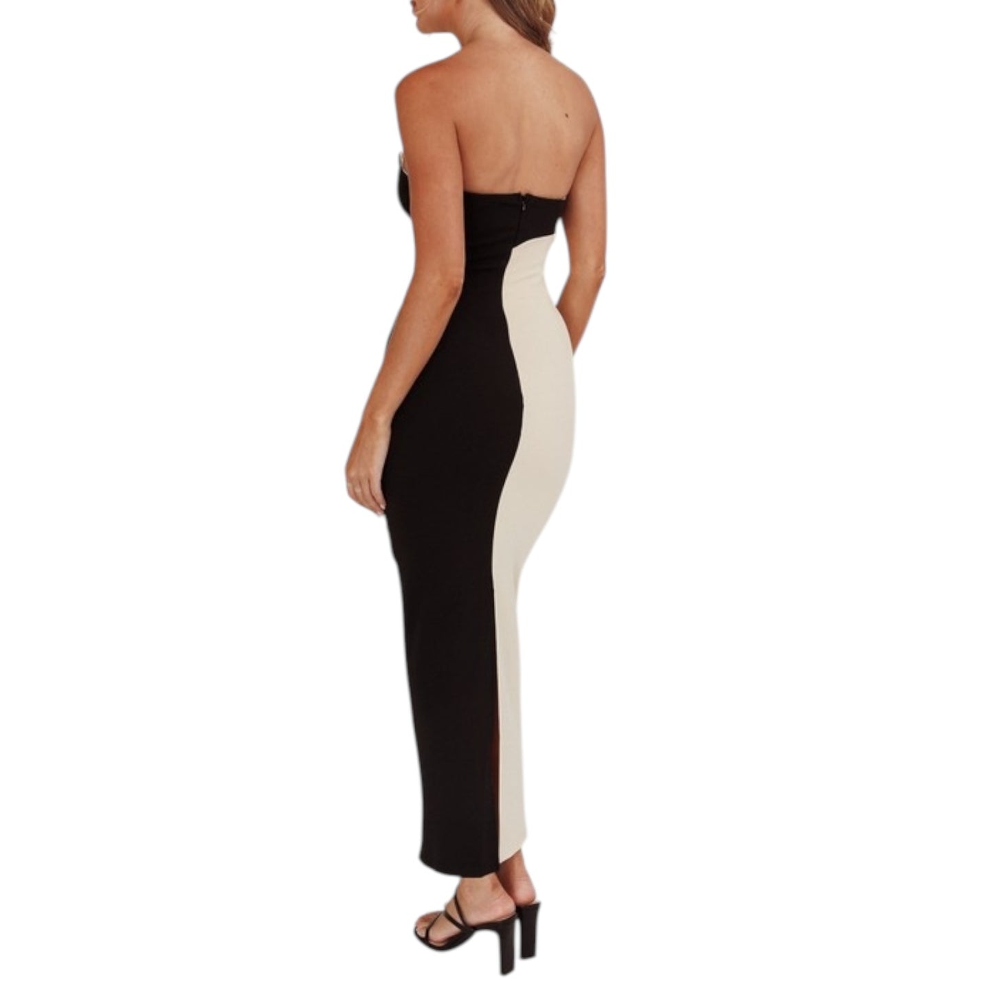 VESTIDO MIDI BICOLOR NEGRO/BEIGE