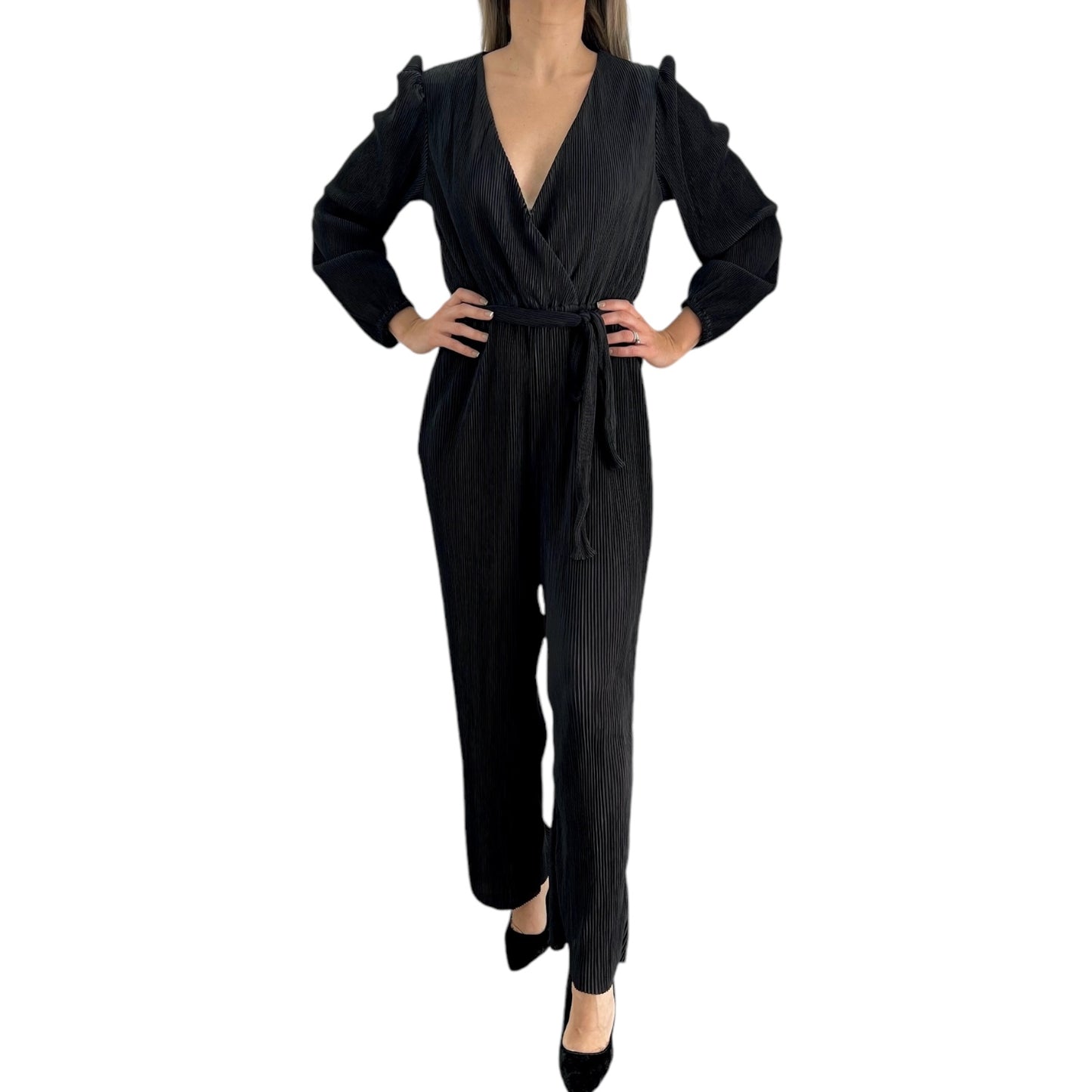 JUMPSUIT NEGRO CORRUGADO MANGA LARGA