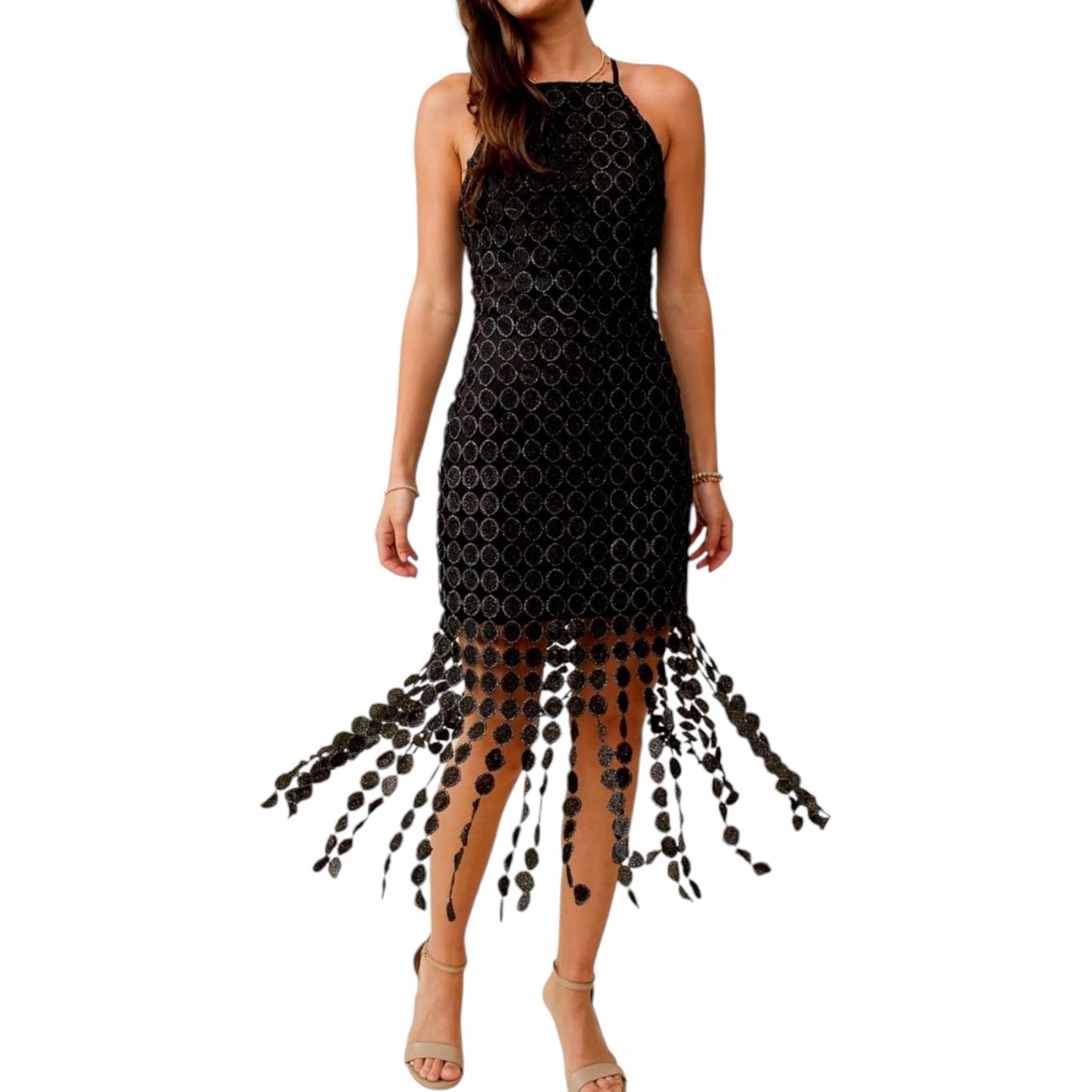 VESTIDO NEGRO HALTER CIRCULOS