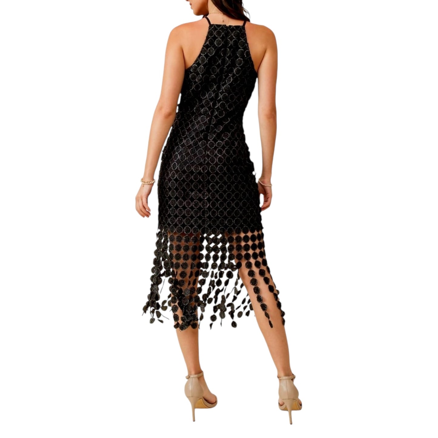 VESTIDO NEGRO HALTER CIRCULOS