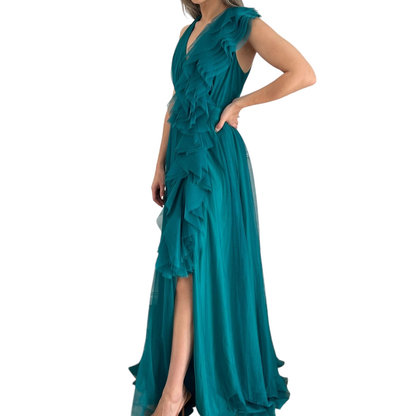 VESTIDO LARGO VERDE DE TUL