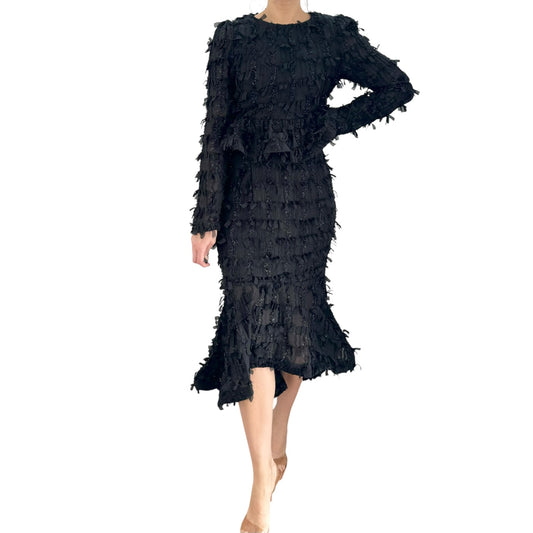 Set de falda y blusa negro con flecos