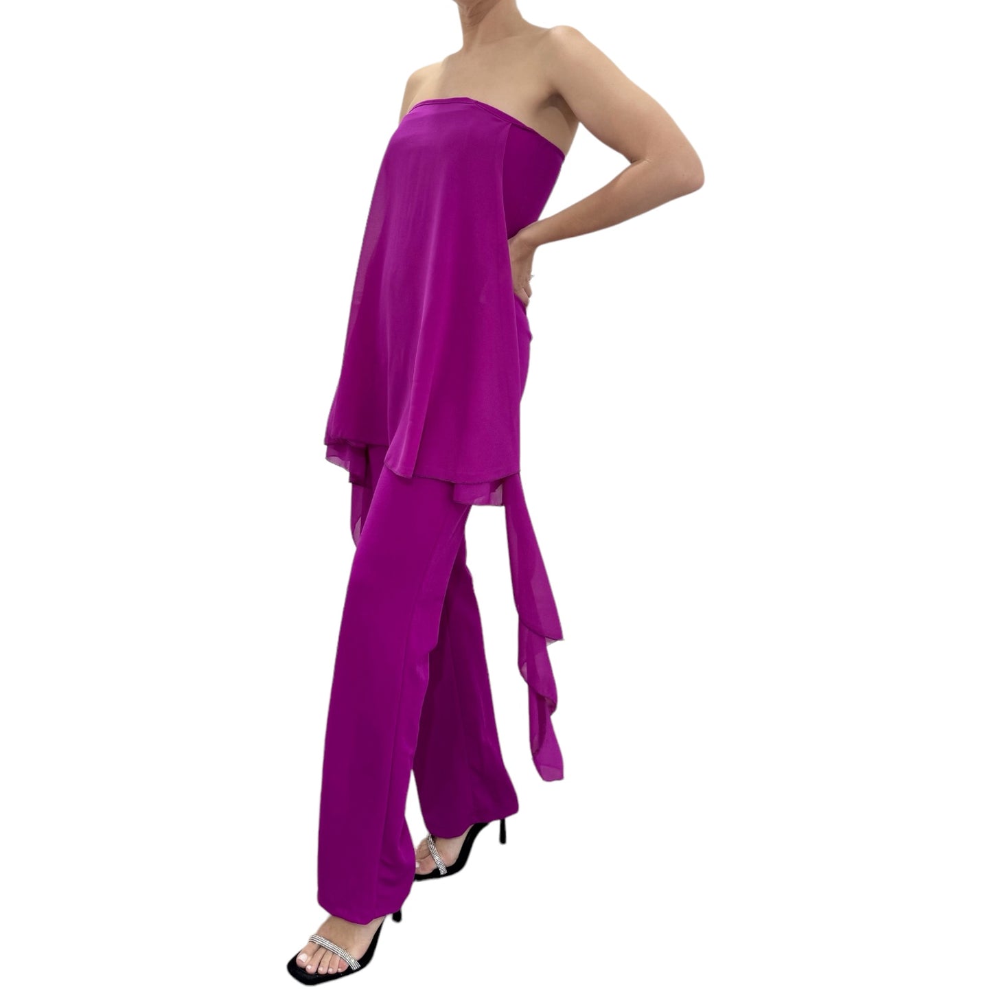JUMPSUIT STRAPLESS DE GASA MAGENTA