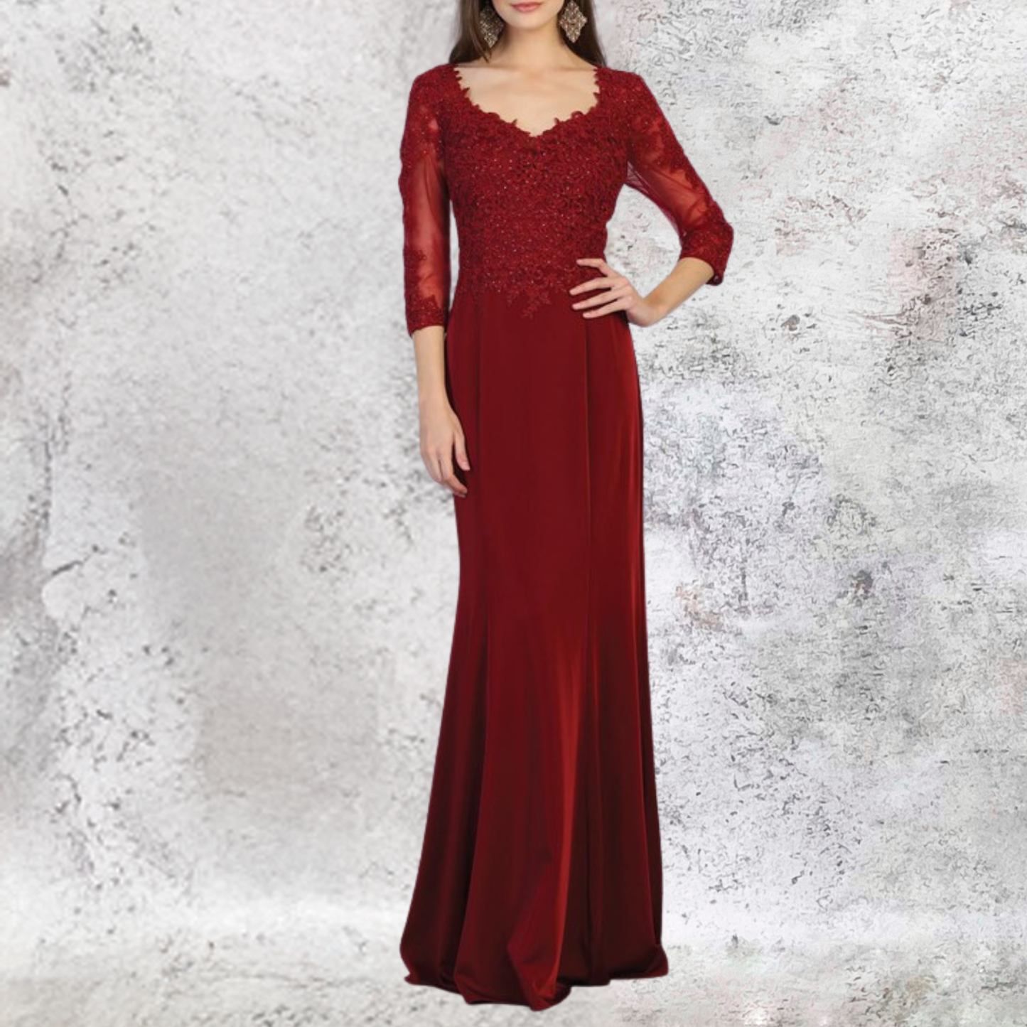 Vestido largo burgundy bordado