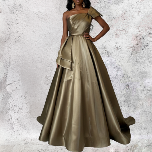 Vestido largo corte princesa tafeta tornasol