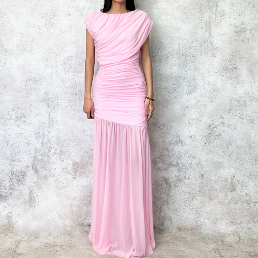 Vestido largo rosa tela de mesh