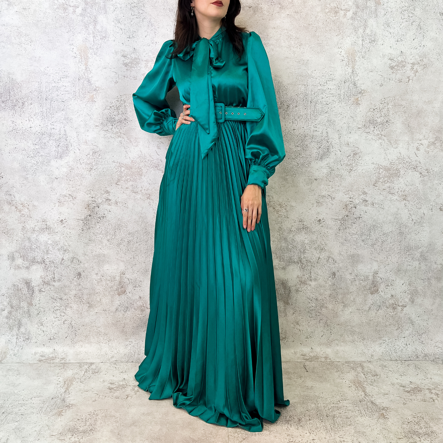 Maxi vestido tableado verde.