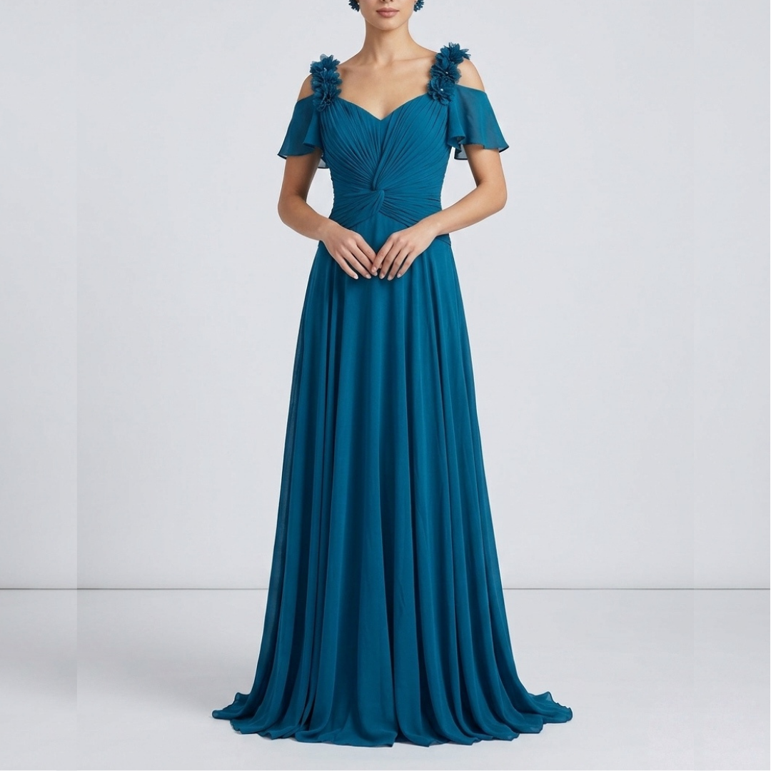 Vestido largo azul petroleo
