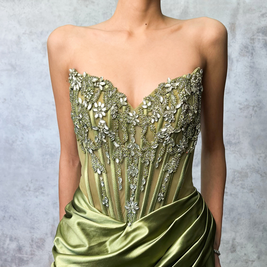 Vestido corset olivo bordado