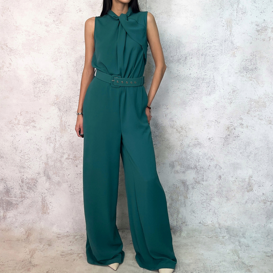 Jumpsuit cuello alto de gasa verde