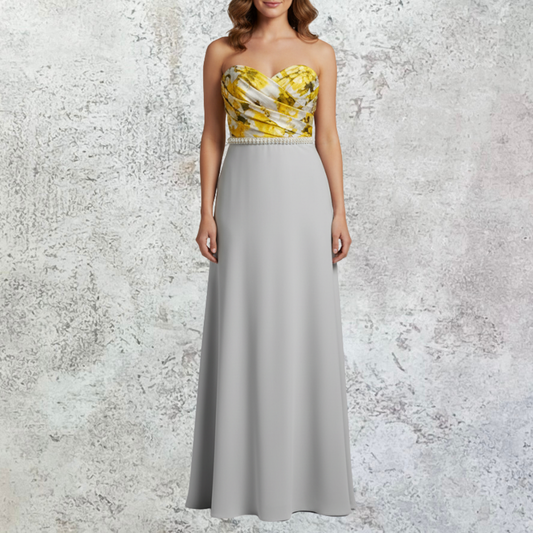 Vestido largo gris floreado amarillo
