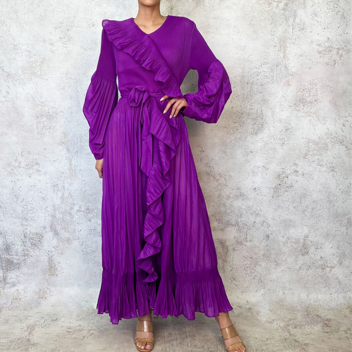 Vestido midi asimetrico magenta