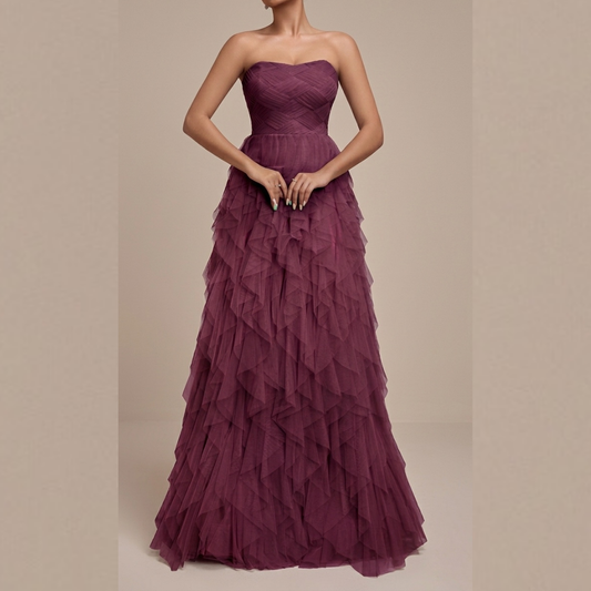 Vestido largo de tul purpura