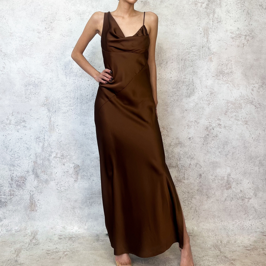 Vestido midi lencero cafe