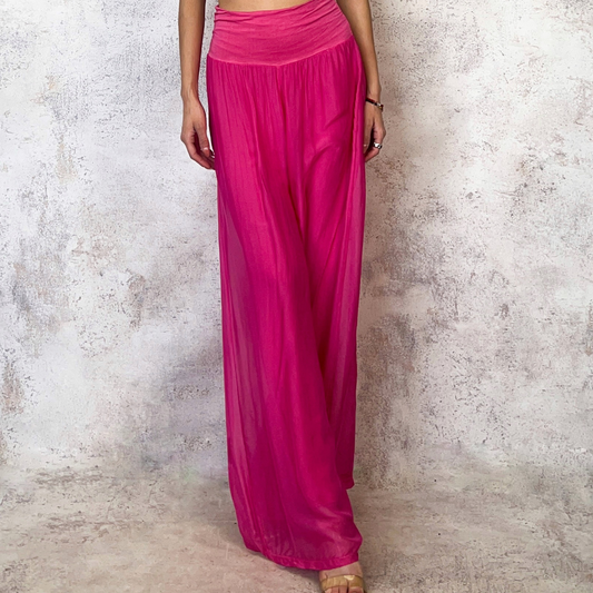 Pantalón de seda italiana rosa fuschia