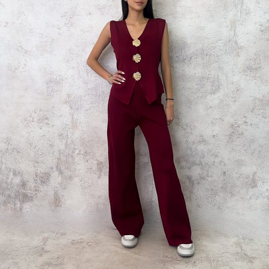 Set de punto chaleco y pantalón vino