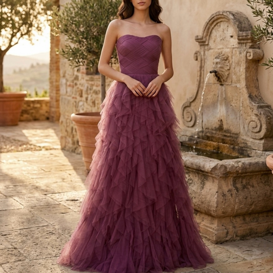 Vestido largo de tul purpura