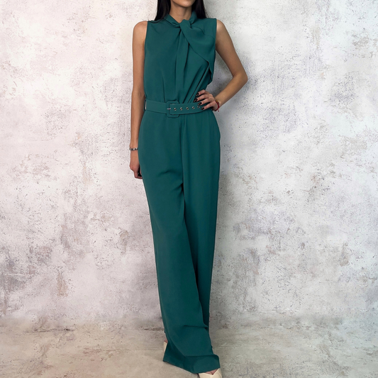 Jumpsuit cuello alto de gasa verde