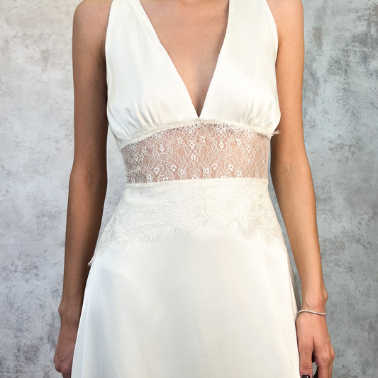 Vestido lencero con encaje ivory