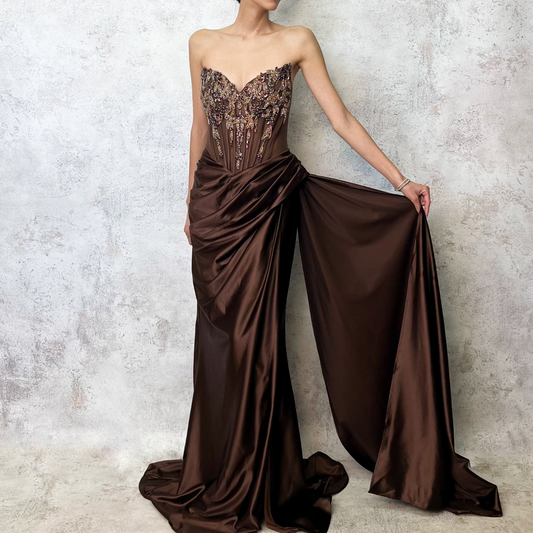 Vestido corset chocolate bordado