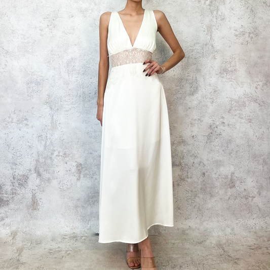 Vestido lencero con encaje ivory