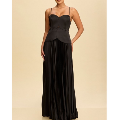 VESTIDO CORSET PETALOS FALDA TABLEADA