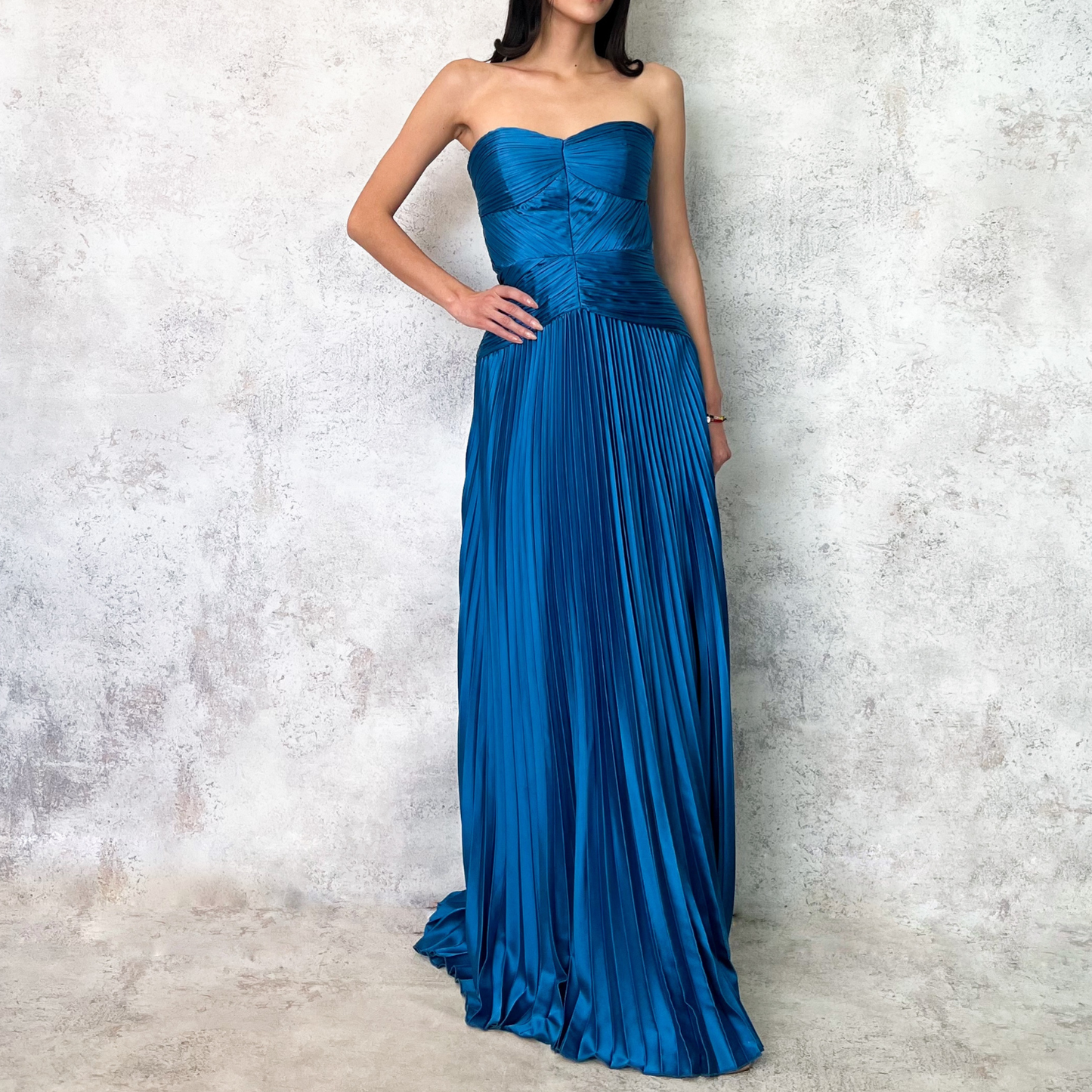 Vestido largo strpless azul celeste