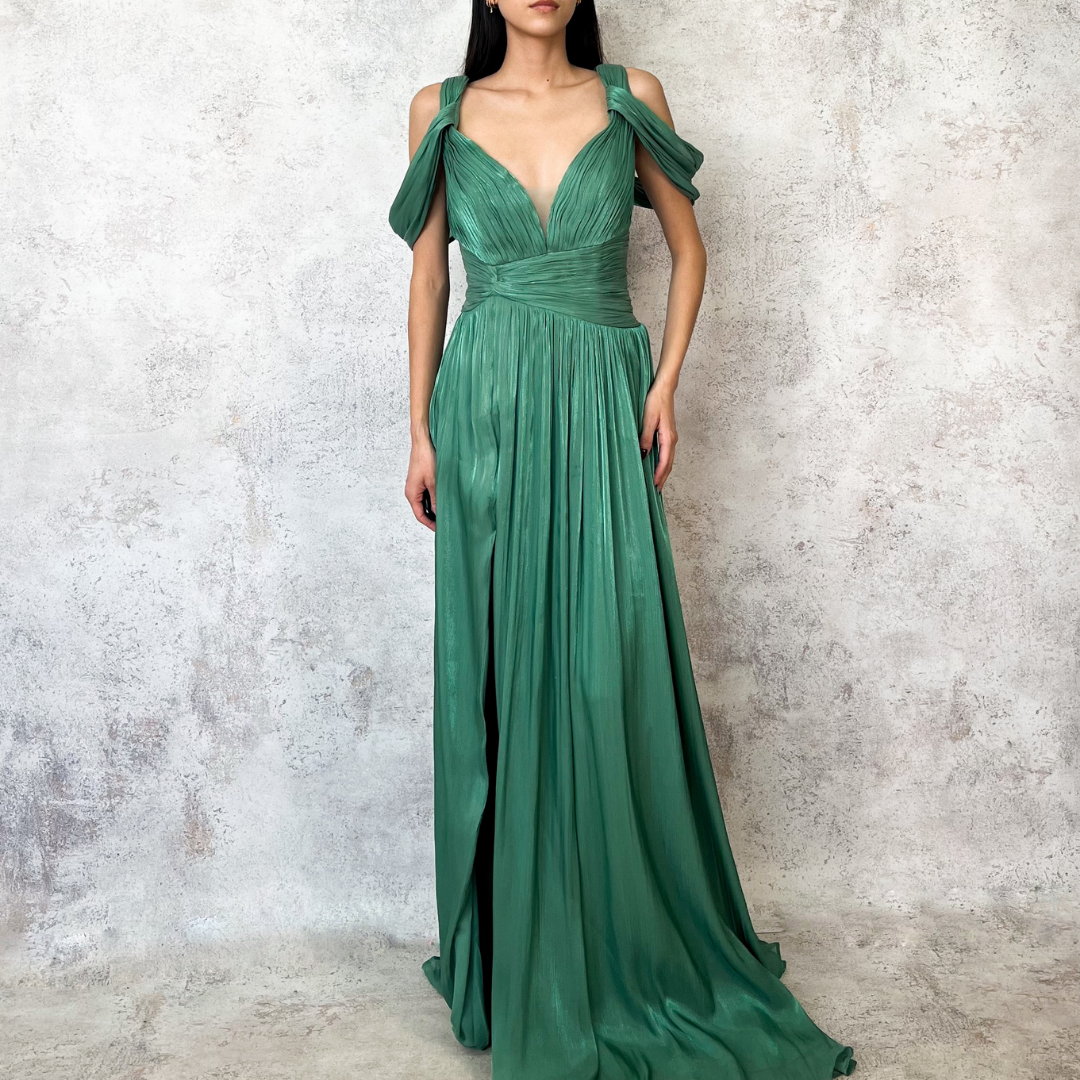 Vestido largo verde tornasol