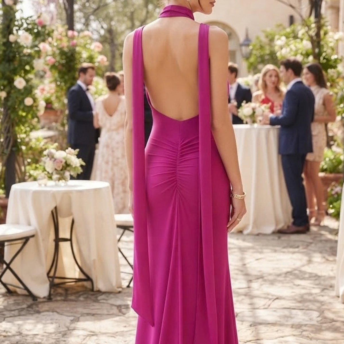 Vestido largo escote en espalda orquidea